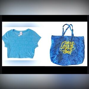 Aerie Smiley Face Cropped Terry T-Shirt Size M & Tabitha Brown Leopard Tote NWT